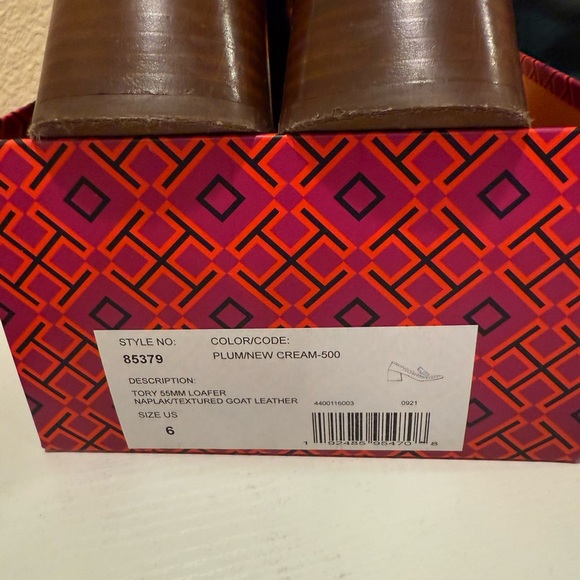 Tory Burch Maroon and Gold Studded Loafers - Picture 8 of 10